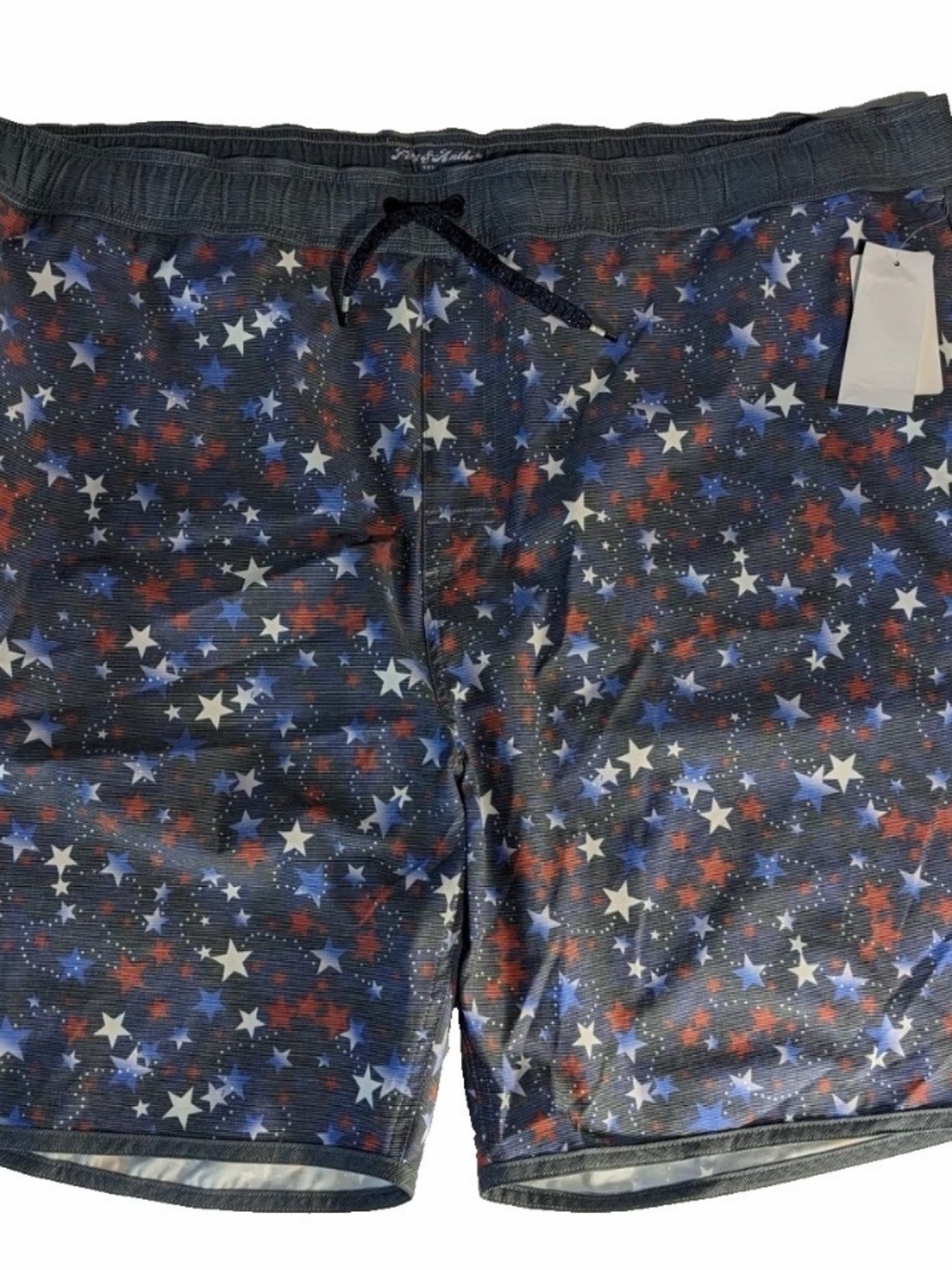 Men's Navy Red Star Print Swim Board Shorts